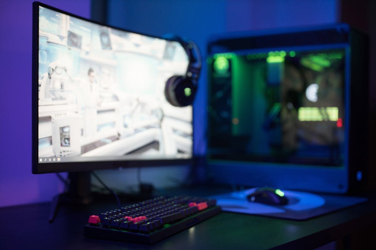 Gaming desktop PC setup with RGB lighting where AMD processors are commonly used